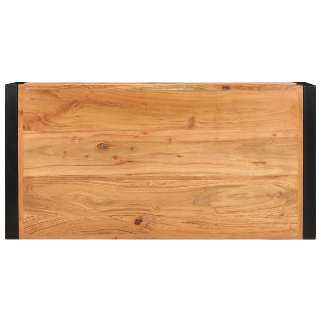 vidaXL Rustic Coffee Table - Solid Acacia Wood and Iron Frame, with 2 Storage Layers, Brown, Unique Natural Finish, Stable and Durable, for Living Room, Lounge, Indoors