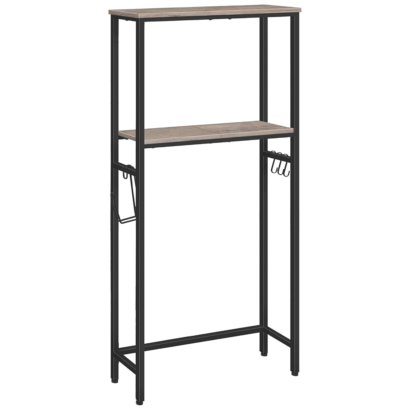 Hoobro Over The Toilet Storage, 2-Tier Over Toilet Bathroom Organizer Shelf, With Toilet Paper Holder And Hooks, Sturdy And Durable, For Bathroom, Toilet, Greige And Black Bg49Ts01