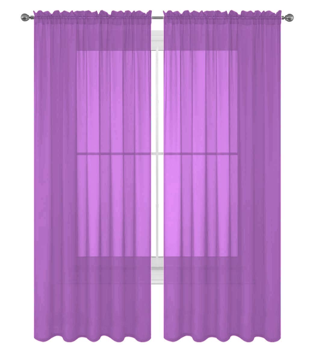 Decotex 2 Piece Solid Elegant Sheer Curtains Fully Stitched Panels Window Treatment Drape (54'' X 95'', Lilac)