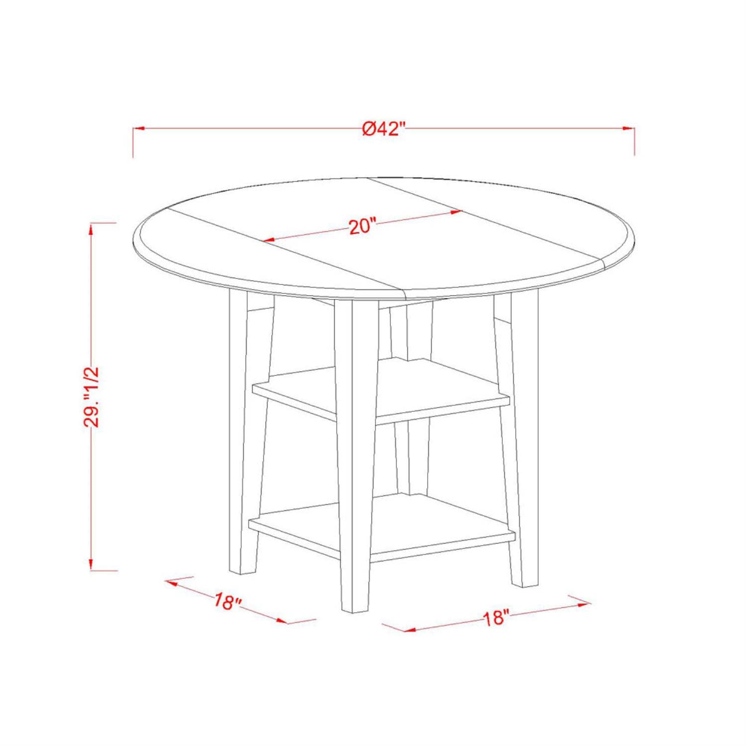 East West Furniture SUDA3-LWH-C 3 Piece Dining Table Set Contains a Round Dining Room Table with Dropleaf & Shelves and 2 Linen Fabric Upholstered Chairs, 42x42 Inch, Linen White