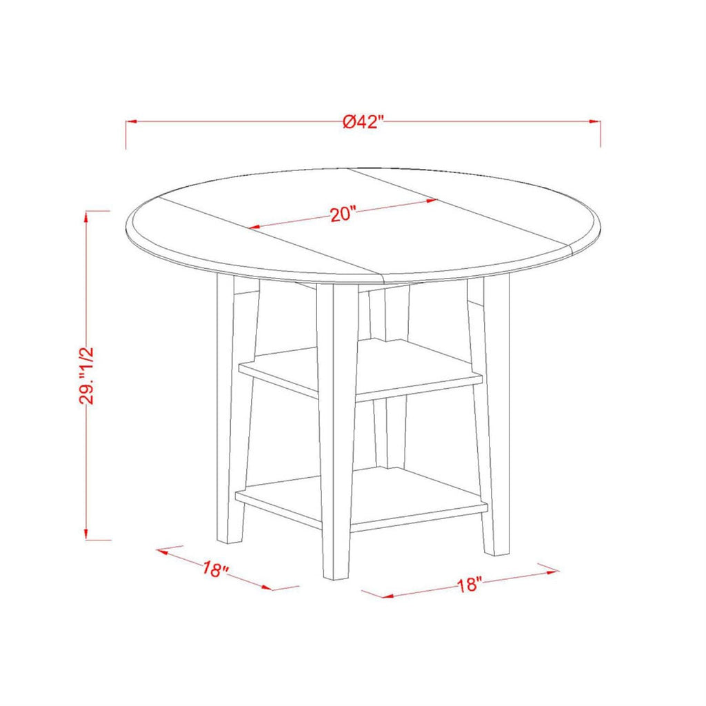 East West Furniture SUAN3-BMK-W 3 Piece Dining Room Table Set Contains a Round Dining Table with Dropleaf & Shelves and 2 Wood Seat Chairs, 42x42 Inch, Buttermilk & Cherry