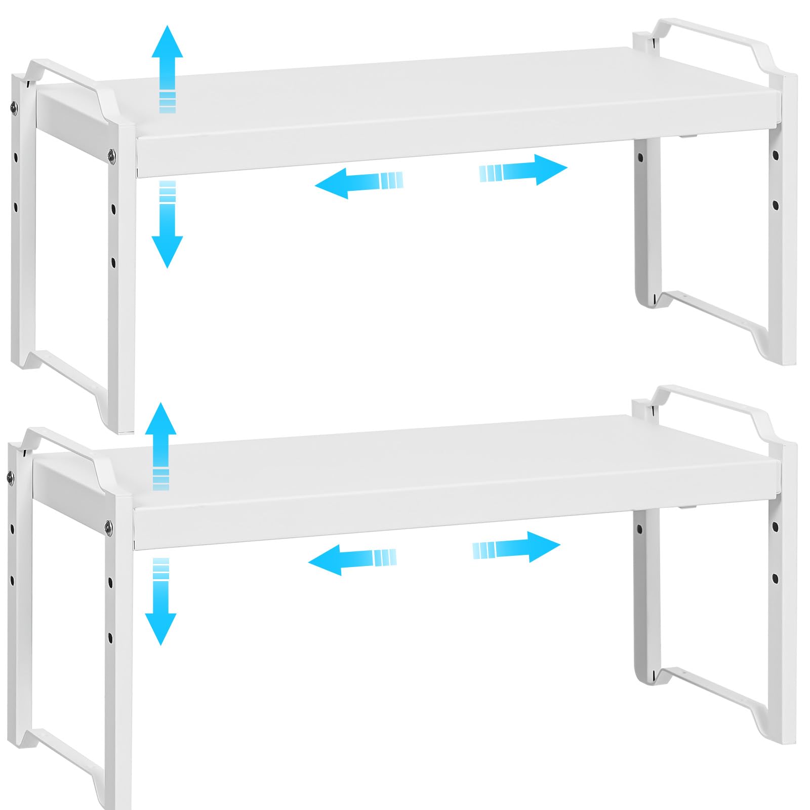 2 Pack Stackable Expandable Shelves For Kitchen Cabinet Countertop Storage, Adjustable Counter Cupboard Pantry Organizer Shelf R