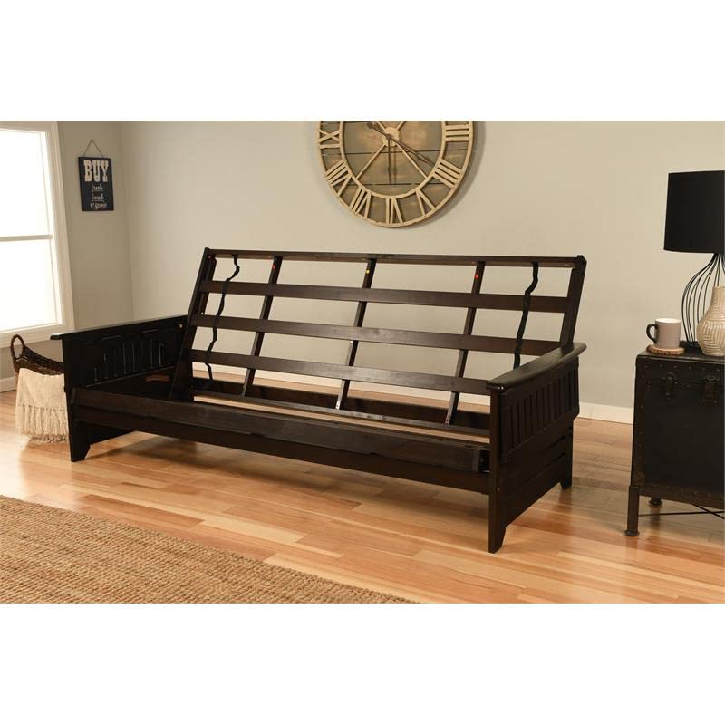 Kodiak Furniture Phoenix Queen-Size Espresso Wood Futon-Linen Charcoal Mattress