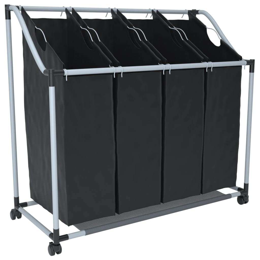 vidaXL Laundry Sorter with 4 Removable Bags, Durable Steel Frame, Convenient Handles and Castors, Easy Assembly, Efficient Organizer for Laundry Room or Closet, Black