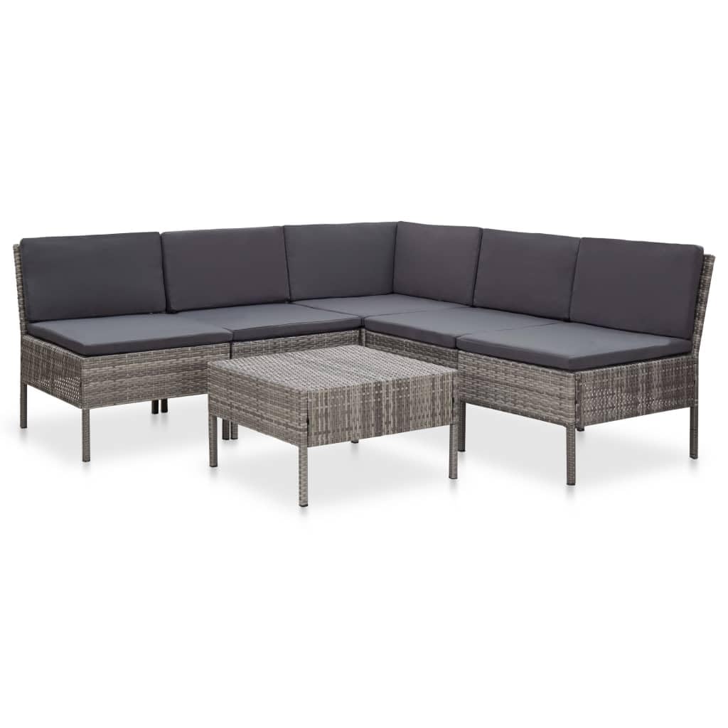 vidaXL - Durable 6 Piece Patio Lounge Set with Cushions, Weather Resistant Poly Rattan Construction, Comfortable Cushioning, Easy Maintenance, Modular Design for Customizable Layouts, Gray