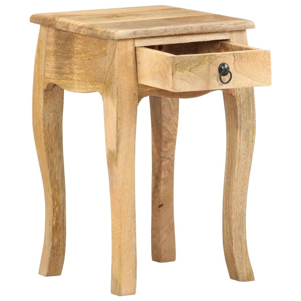 vidaXL Solid Mango Wood Bed Cabinet - Rustic Style No-Assembly Side Table with One Drawer