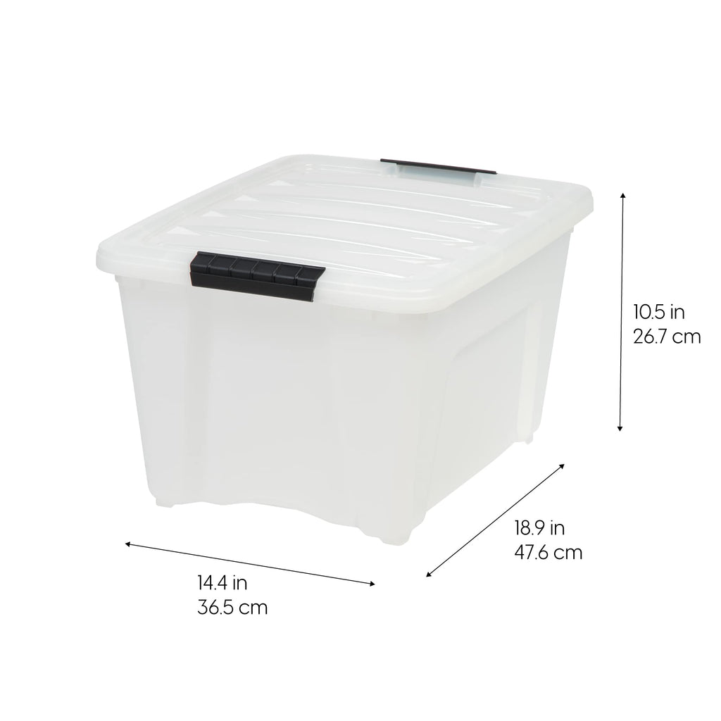 IRIS USA 32 Qt Stackable Plastic Storage Bins with Lids, 4 Pack - BPA-Free, Durable Pearl Containers with Secure Pull Handle