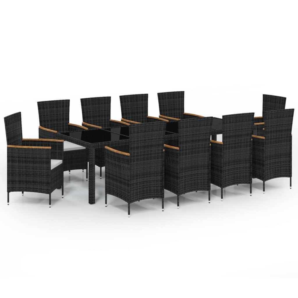 vidaXL Patio Dining Set 11 Piece with Cushions Garden Outdoor Lawn Yard Terrace Balcony Backyard Table and Chair Furniture Poly Rattan Black