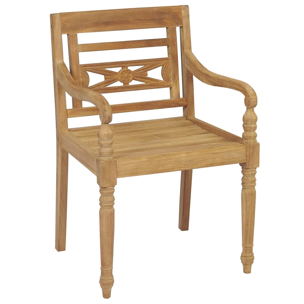 vidaXL 4X Solid Teak Wood Batavia Chairs Outdoor Patio Balcony Backyard Terrace Lounge Dinner Dining SeatingWooden Yard Home Furniture