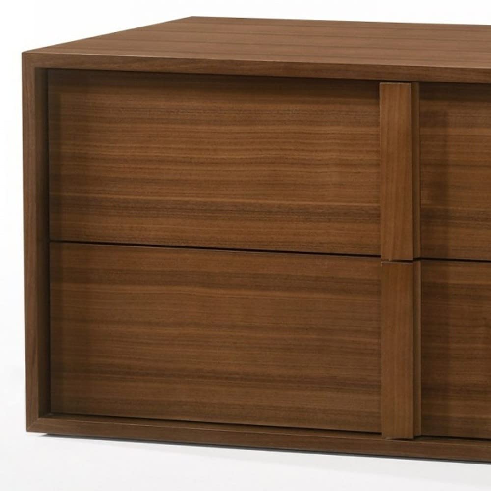 HomeRoots Veneer, Solid Wood Modern Walnut Nightstand with Two Integrated Drawers