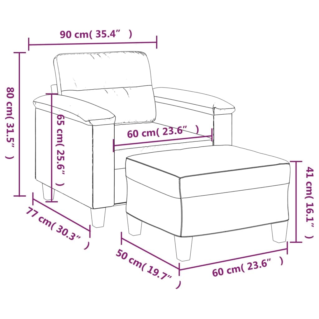 vidaXL Couch Modern Accent Upholstered Chair with Footstool - Light Gray Microfiber Fabric, Comfortable Armchair and Versatile Stool for Living Room/Bedroom/Office, Sturdy Frame, Padded Seat