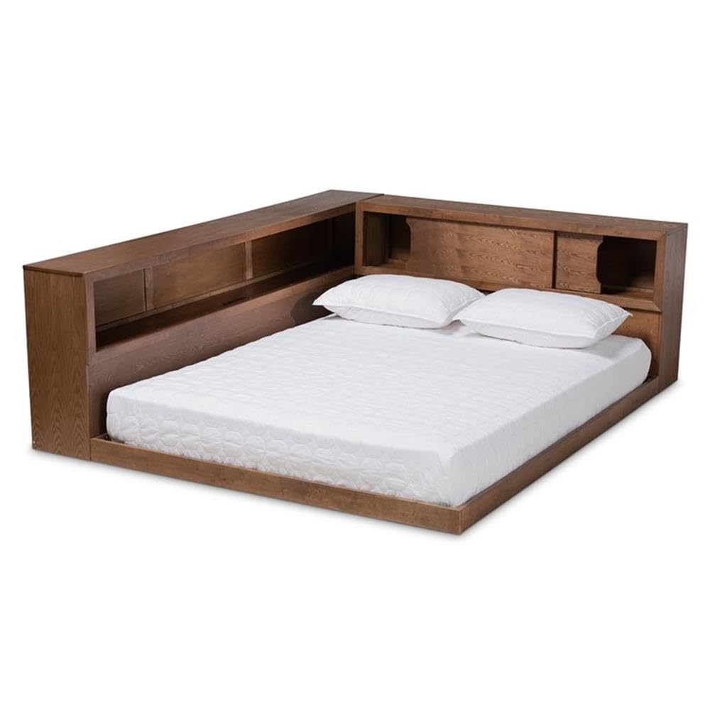Baxton Studio Rustic Queen Bed with Walnut Finish MG0031-Walnut-Queen