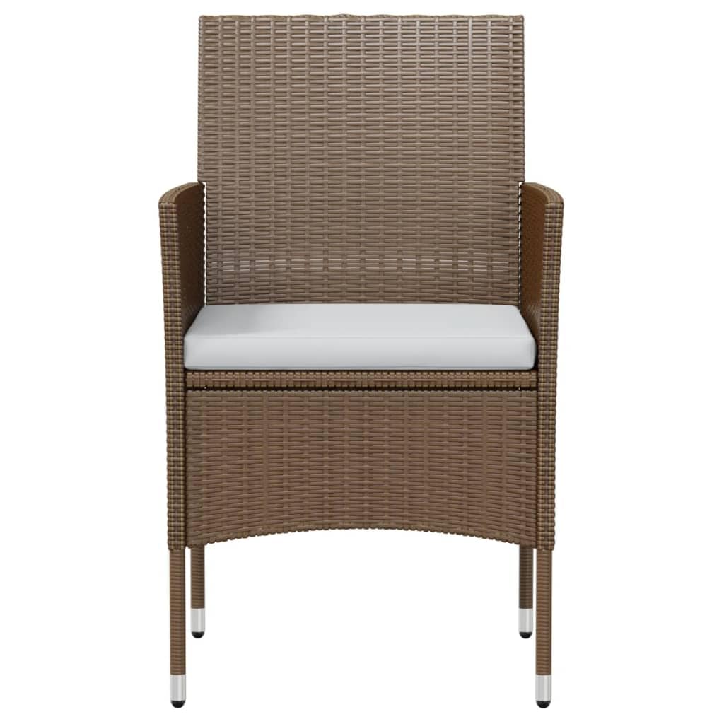 vidaXL 3 Piece Patio Dining Set - Poly Rattan Garden Furniture with Cushioned Chairs and Round Table - Brown/Cream White, Weather-Resistant, Ideal for Garden, Patio, or Outdoor Use