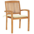 vidaXL 4X Solid Teak Wood Stacking Patio Chairs with Cushions Wooden Garden Dining Chairs Stackable Backyard Chairs Balcony Armchairs