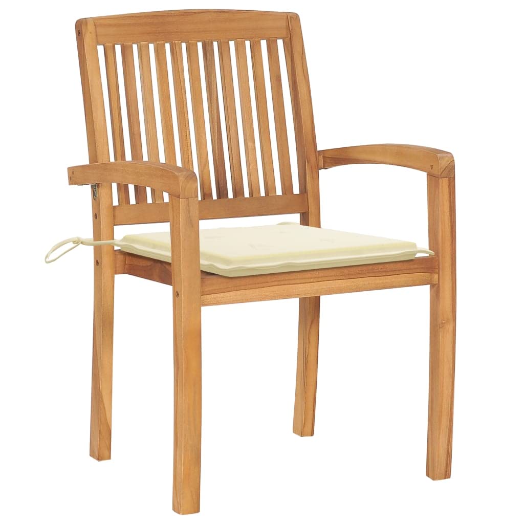vidaXL 4X Solid Teak Wood Stacking Patio Chairs with Cushions Wooden Garden Dining Chairs Stackable Backyard Chairs Balcony Armchairs
