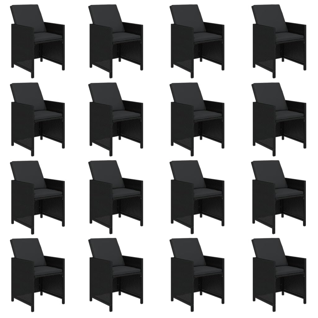 vidaXL Patio Dining Set 17 Piece with Cushions Garden Outdoor Terrace Balcony Table and Chair Seat Seating Furniture Black Poly Rattan