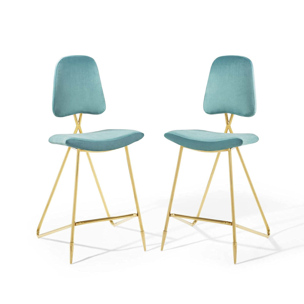 Modway Ponder Performance Velvet Upholstered Dining Bar Stool in Sea Blue