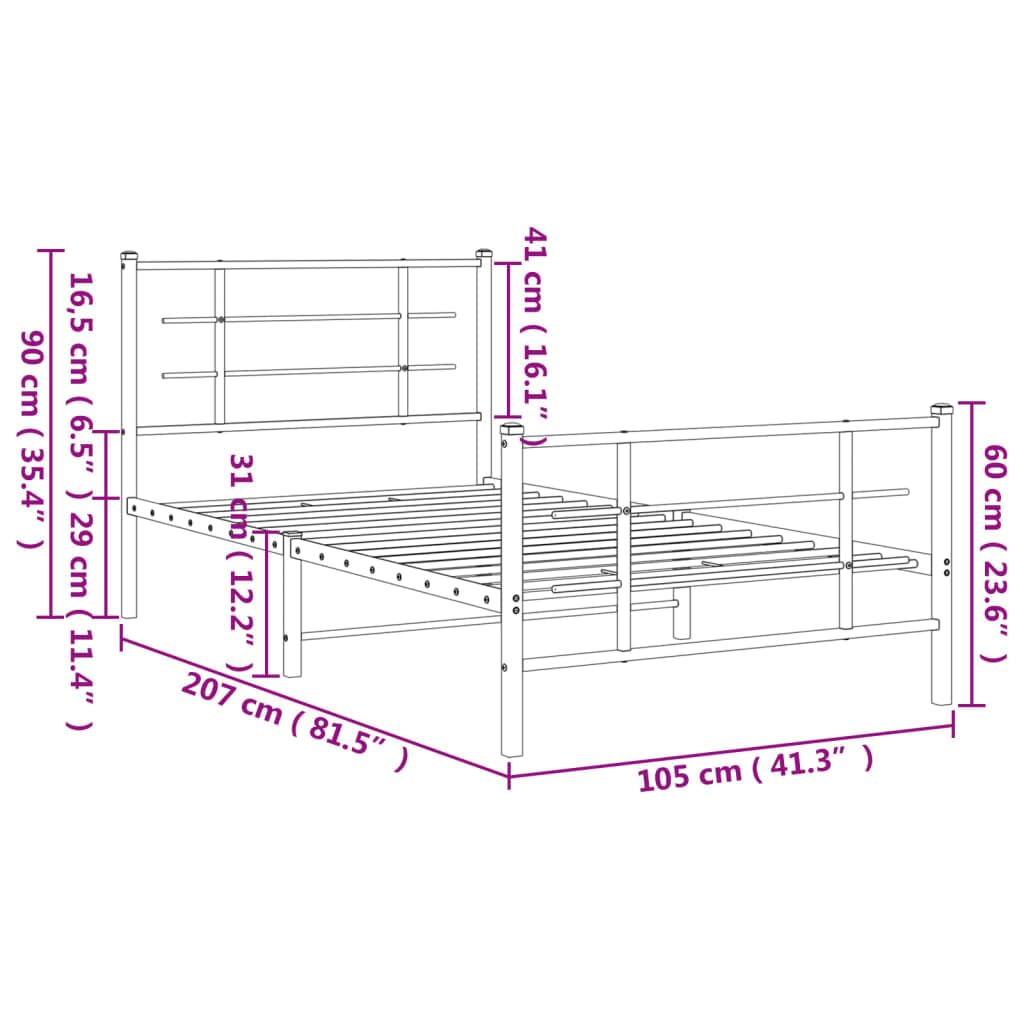 vidaXL Metal Bed Frame - Steel Single Bed with Headboard/Footboard, Slatted Base, White, Under-Bed Storage Space, Bedroom Furniture, 81.5x41.3x35.4