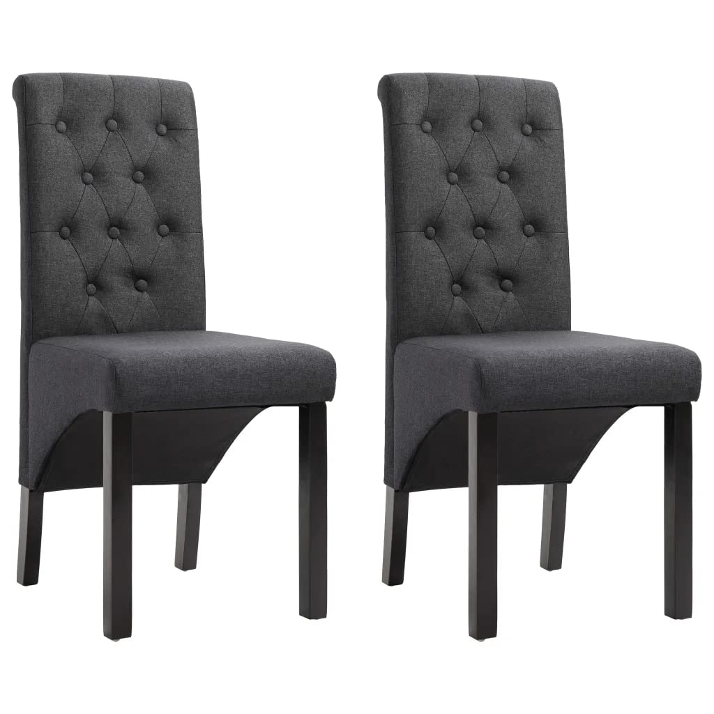 vidaXL Dining Chairs Set, 2-Piece, Dark Gray Fabric Upholstery, Comfortable Seating with Thick Soft Padding, Stable Rubberwood Frame, Ideal for Kitchen-Dining Room