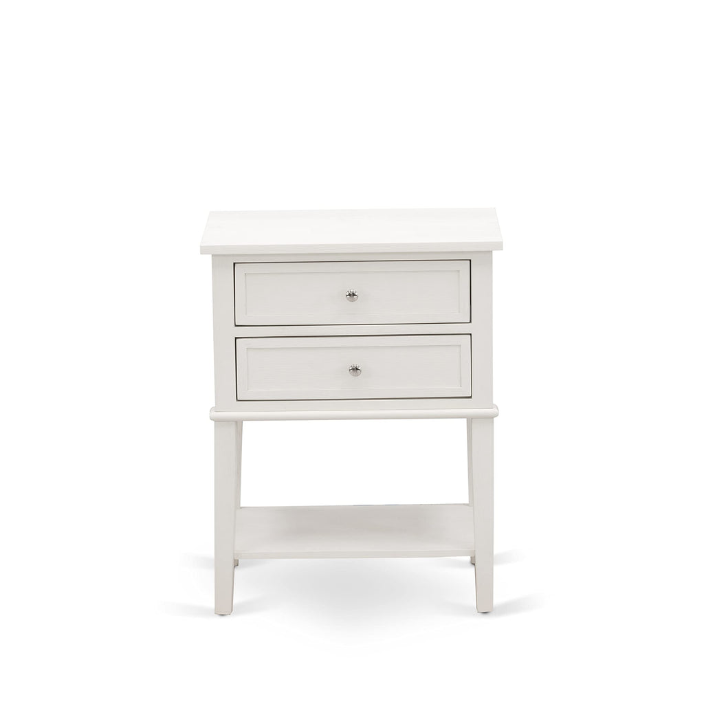 East West Furniture KD16F-1VL0C 2 Piece Wood Bedroom Set-1 Full Bed Dark Khaki Linen Fabric Padded and Button Tufted Headboard with 1 Night Stands-Wire Brushed Butter Cream Finish Nightstand