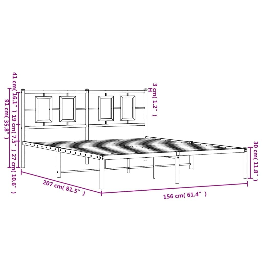vidaXL Black Metal Double Bed Frame with Headboard - Sturdy Steel Bedroom Furniture, 81.5x61.4x35.8 Inches, Modern Design, Storage Underneath, Easy Assembly