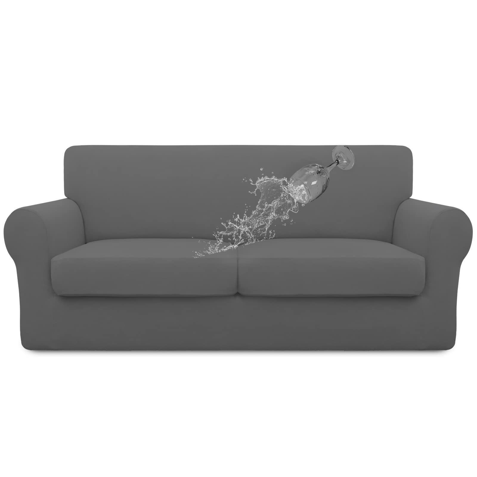 Easy-Going 100% Dual Waterproof Oversized Loveseat Cover Stretch Soft Couch Cover For Dogs, Sofa Slipcover For 2 Separate Cushion Couch Leakproof Furniture Protector For Kids, Pets Gray