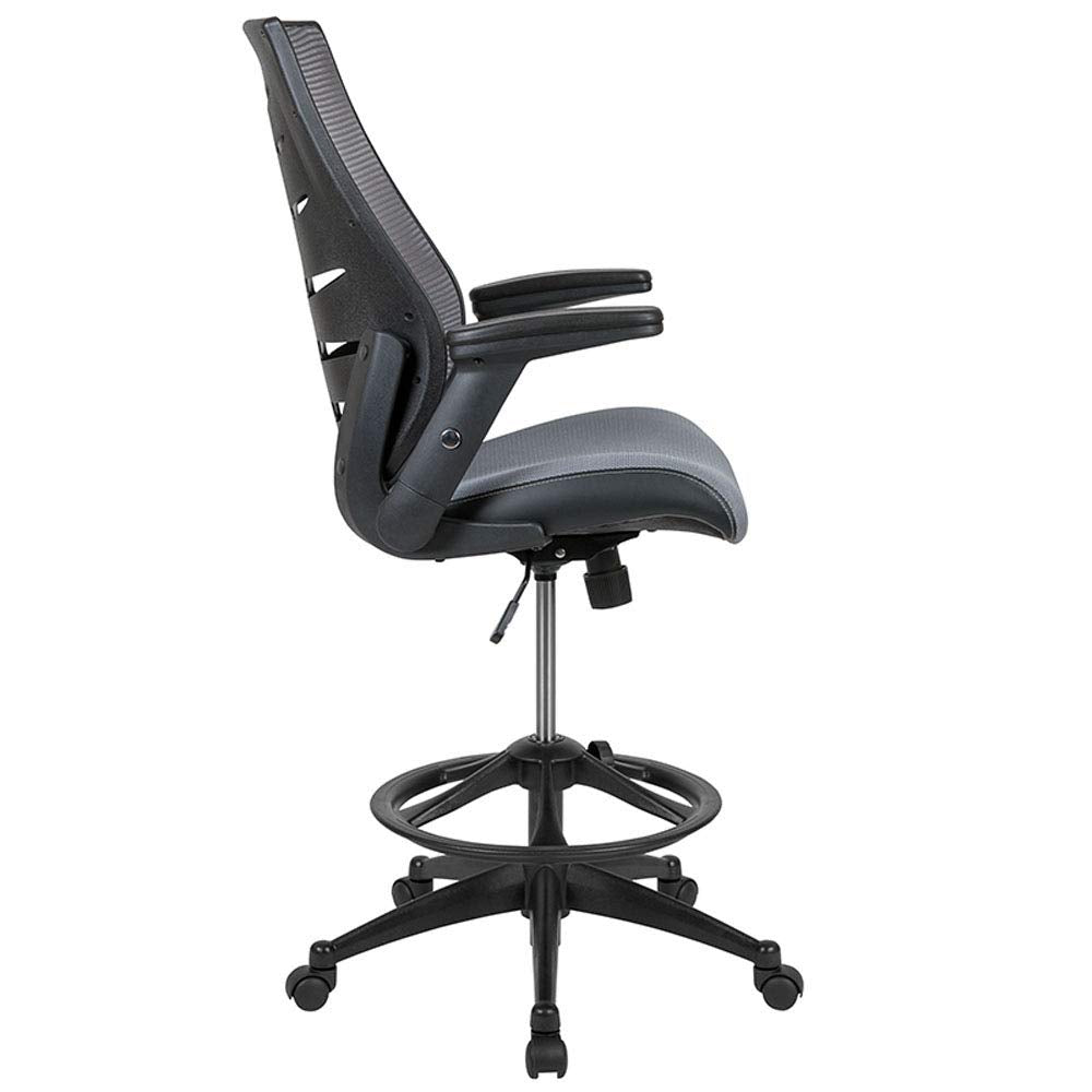 Flash Furniture Kale High Back Dark Gray Mesh Spine-Back Ergonomic Drafting Chair With Adjustable Foot Ring And Adjustable Flip-Up Arms