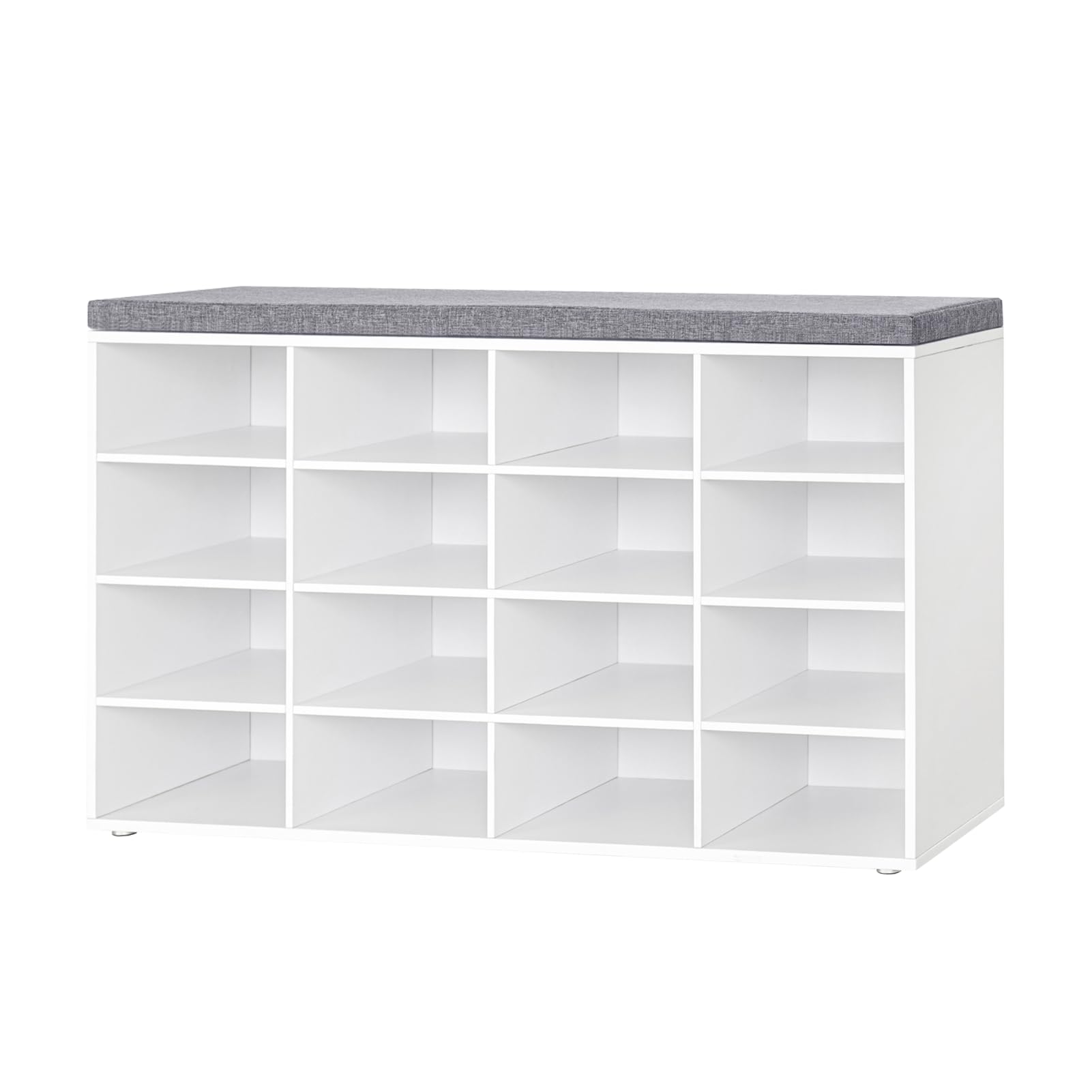 Dinzi Lvj Shoe Storage Bench With Cushion, 16-Cubby Shoe Rack, Adjustable Shelves, Multifunctional Shoe Organizer Bench For Entryway, Mudroom, Hallway, Living Room, Bedroom And Garage, White