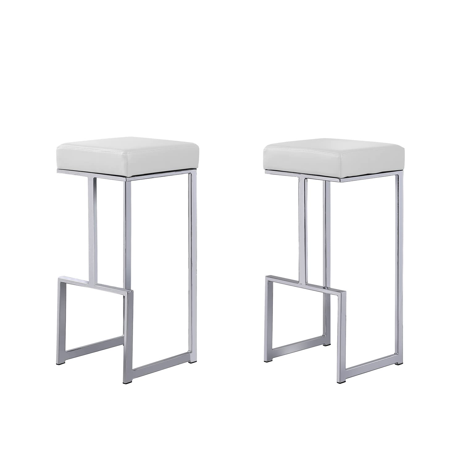 Best Master Furniture Dorrington Faux Leather Backless Bar Stool In White/Silver (Set Of 2)