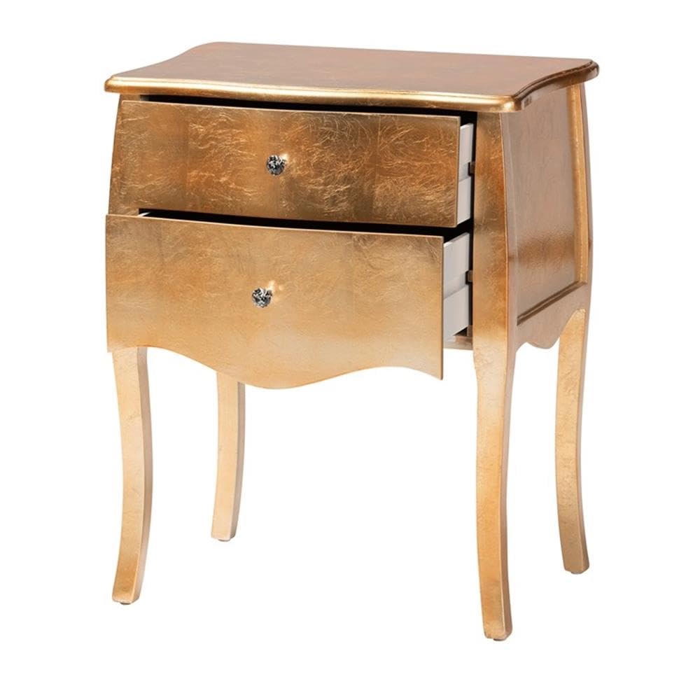 Baxton Studio 2-Drawer End Table, Gold Finished, MDF & Firwood, 22.8"x15.7"x28"