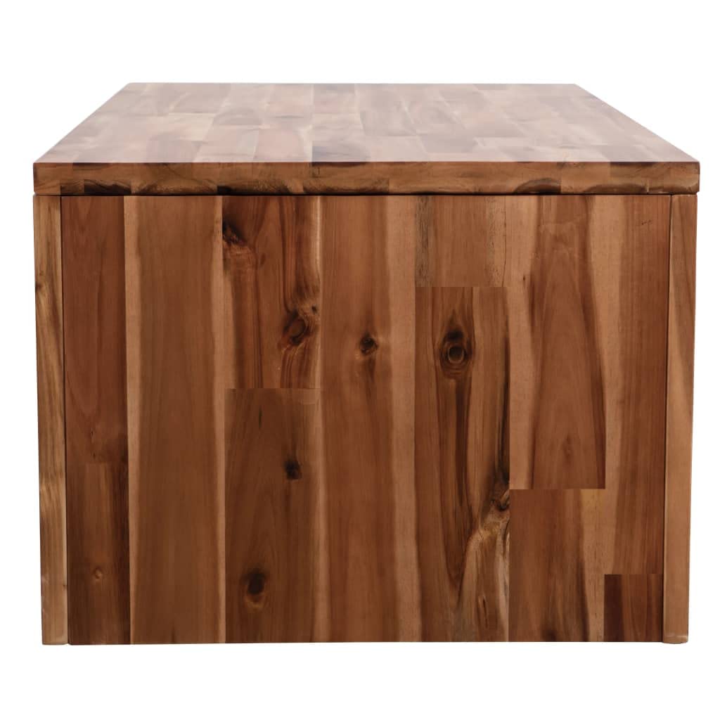 vidaXL Solid Acacia Wood Coffee Table - Practical and Stylish Living Room Furniture with Robust Construction, Ample Storage, and Unique Black and White Drawer Front