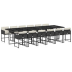 vidaXL 13 Piece Patio Dining Set with Cushions - Black PE Rattan Garden Table & 12 Chairs - Outdoor Deck Furniture with Tempered Glass Top