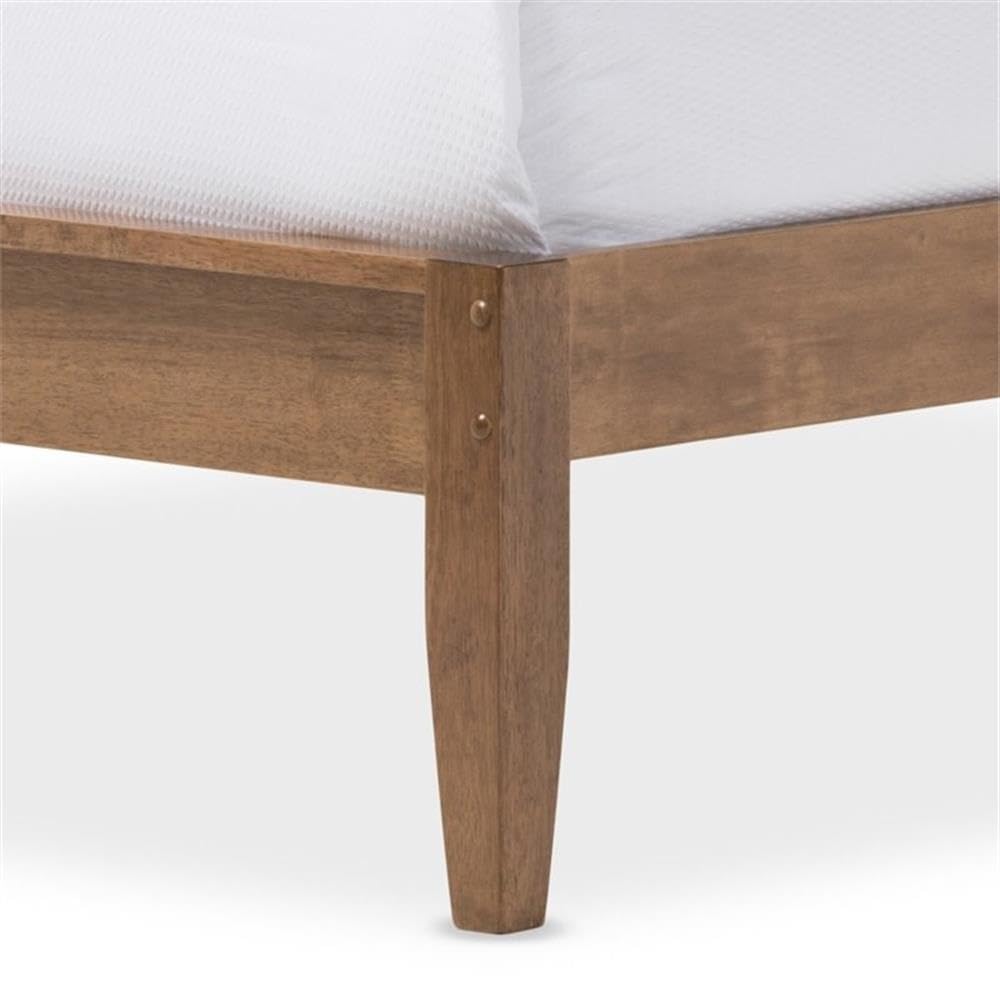 Baxton Studio Loafey Mid-Century Modern Solid Walnut Wood Window-Pane Style Queen Size Platform Bed