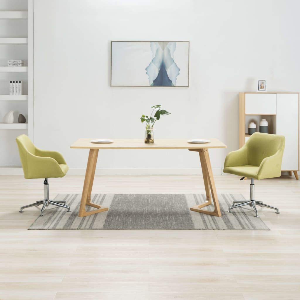 vidaXL Swivel Dining Chairs, 2 Pcs Green Fabric - Adjustable Height, Ergonomic Design, Wooden Frame - Perfect for Kitchen, Office, Lounge, Living Room