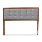 Baxton Studio Sarine Mid-Century Modern Light Grey Fabric Upholstered Walnut Brown Finished Wood King Size Headboard