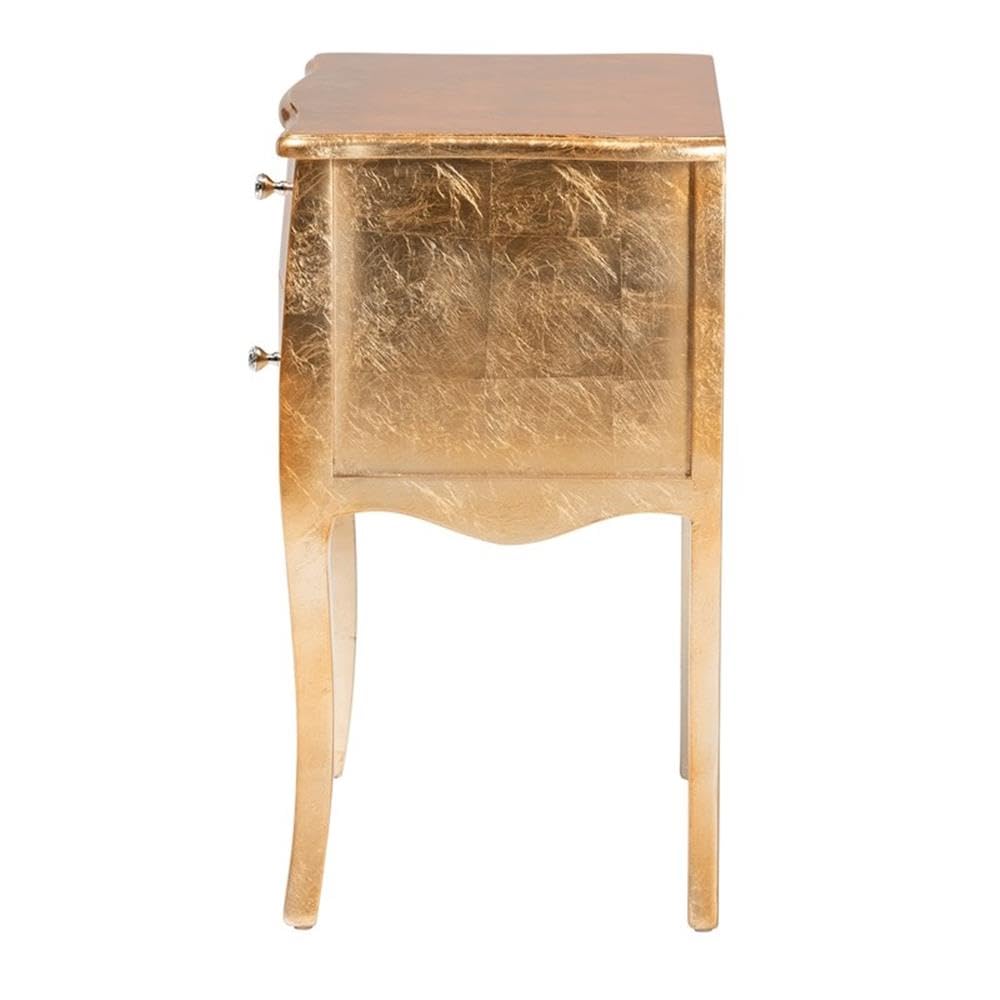 Baxton Studio 2-Drawer End Table, Gold Finished, MDF & Firwood, 22.8"x15.7"x28"