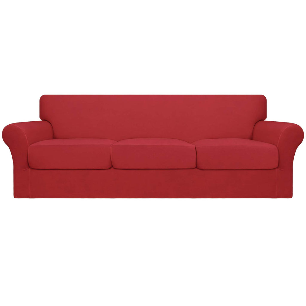 Easy-Going 4 Pieces Oversized Stretch Soft Couch Cover For Dogs - Washable Sofa Slipcover For 3 Separate Cushion Couch - Elastic