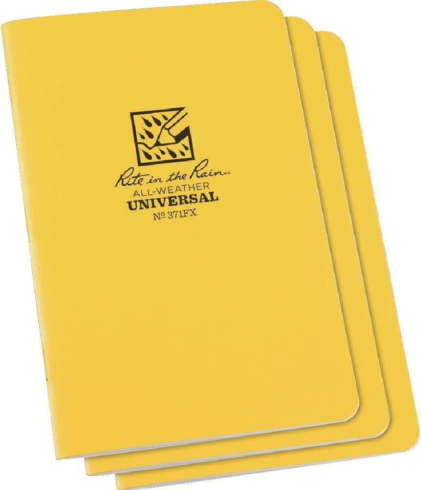 Rite In The Rain All-Weather Stapled Notebook, 4 5/8' X 7', Yellow Cover, Universal Pattern, 3 Pack (No. 371Fx)
