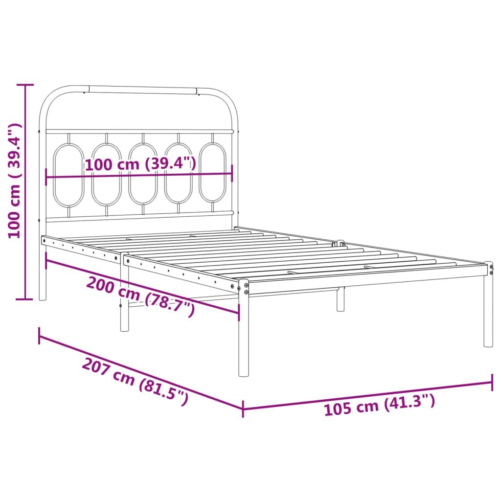 vidaXL Metal Bed Frame with Headboard - Black Single Bed - 39.4"x78.7" - Sturdy Steel Construction with Extra Storage and Back Support