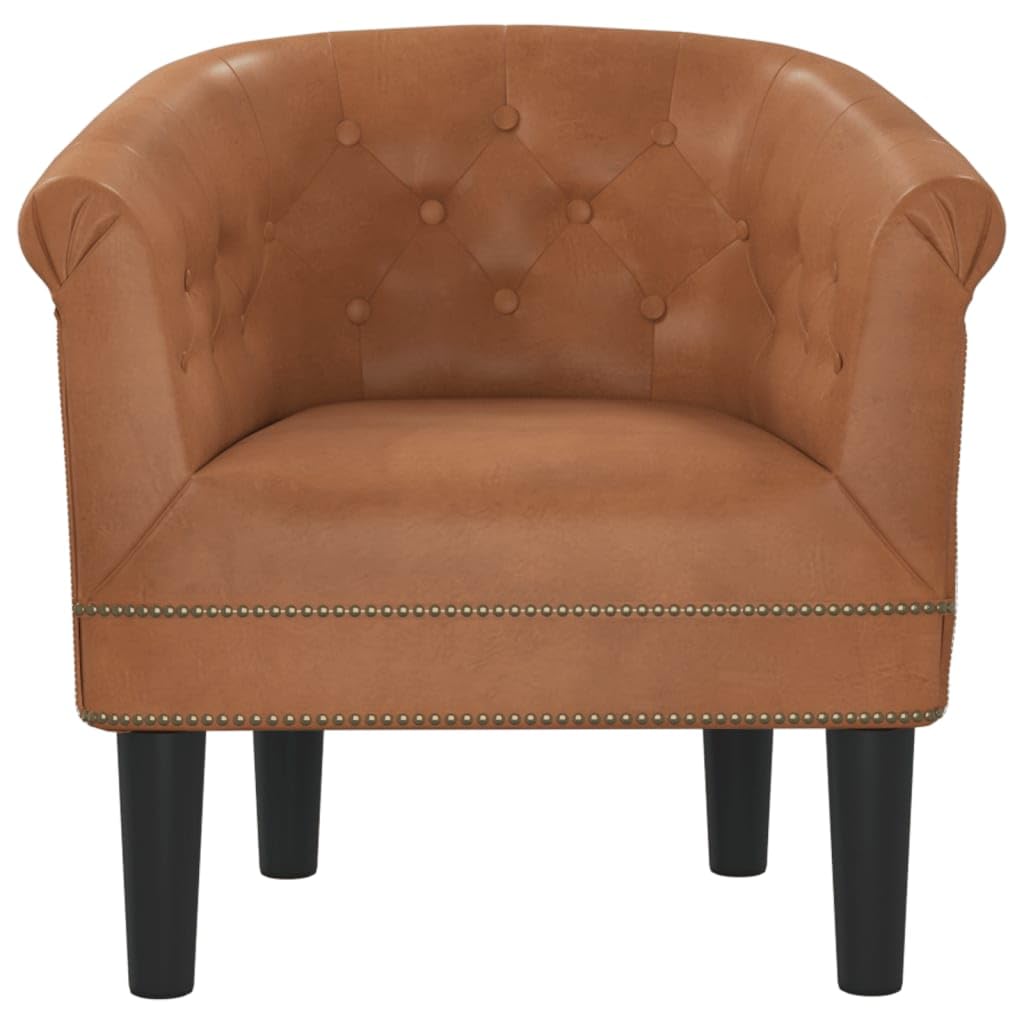 vidaXL Tub Chair, Brown Faux Leather, Comfortable Armrest, Button-Tufted, Sturdy Plywood and Pinewood Frame, Suitable for Living Room and Office