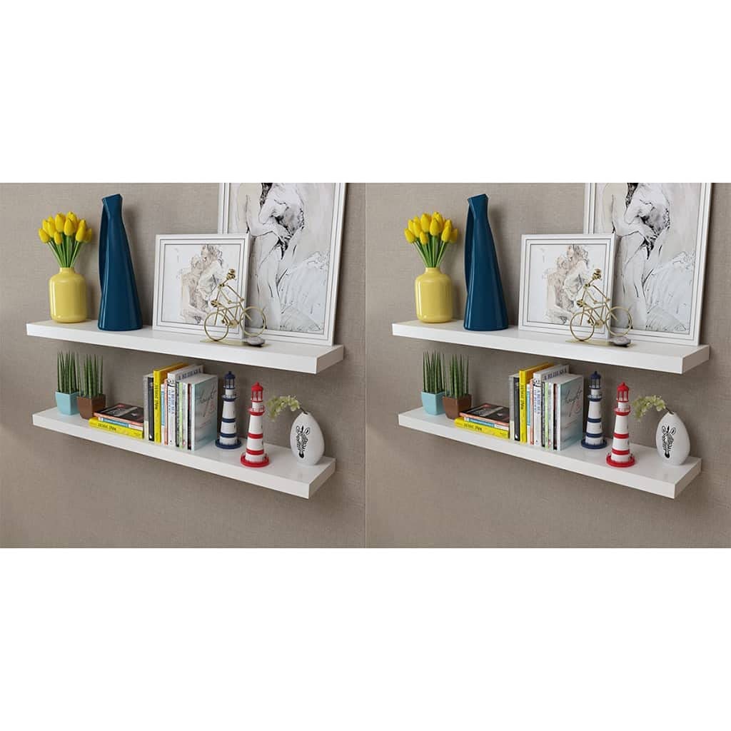 vidaXL Wall Shelves 4 Pcs, Floating Shelves, Display Shelves, Wall Mounted Shelves for Book DVD Photo Frame Trophy Display, Modern Style, White