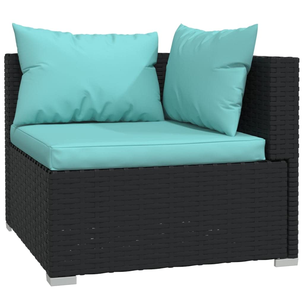 vidaXL 13 Piece Patio Lounge Set - Black Poly Rattan Outdoor Furniture - Water-Resistant and Lightweight - Fabric Cushions in Water Blue - Modular Design for Flexible Arrangement