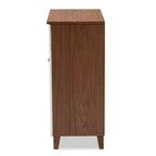 Baxton Studio Coolidge White and Walnut 4-Shelf Wood Shoe Cabinet with Drawer