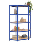 vidaXL 5-Tier Industrial Corner Shelf Blue Galvanized Steel & Engineered Wood 70.9" H
