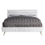 Acme Doris Top Grain Leather Upholstered Eastern King Bed in Vintage White