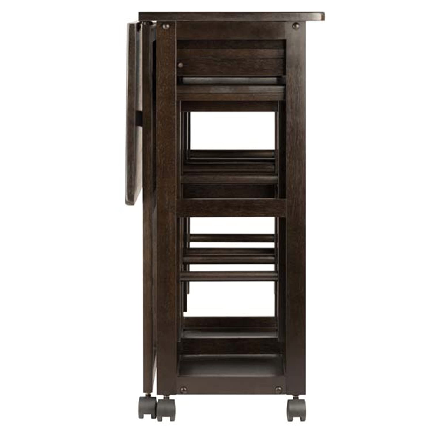 Winsome WN-23330 Suzanne 3 Piece Space Saver Foldable Compact Kitchen Island or Card Table with Extending Leaf and Stool Set for Small Spaces, Coffee