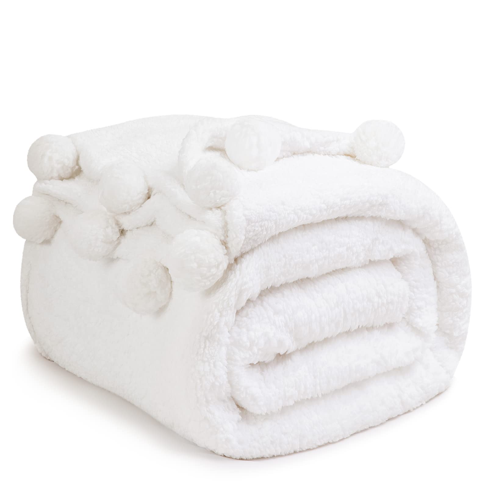 Lbro2M Double Sided Sherpa Blanket,King Size Super Soft Fuzzy Plush Warm Cozy Fluffy Throw Reversible Luxurious Blankets (White)