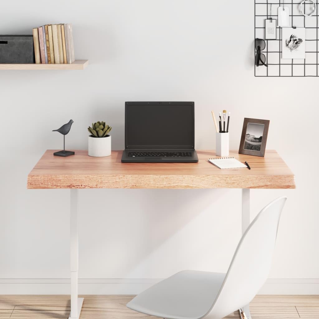 vidaXL Solid Oak Wood Live Edge Table Top - Light Brown, Treated Surface, Handcrafted Design, Versatile Use for Home Office and Commercial Settings