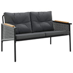 vidaXL 5-Piece Balcony Furniture Set - Black Steel & Textilene with Teak Wood Cushions for Patio, Garden, Terrace