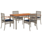 vidaXL Patio Dining Set with Cushions / 5 Piece Outdoor Furniture - Gray Poly Rattan with Acacia Wood Tabletop for Garden, Backyard, Patio - Comfortable Chairs with Navy Blue Cushions